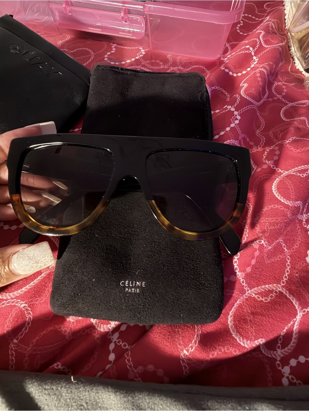 Celine Black and Tortoise Gradient Oversized Shield Sunglasses